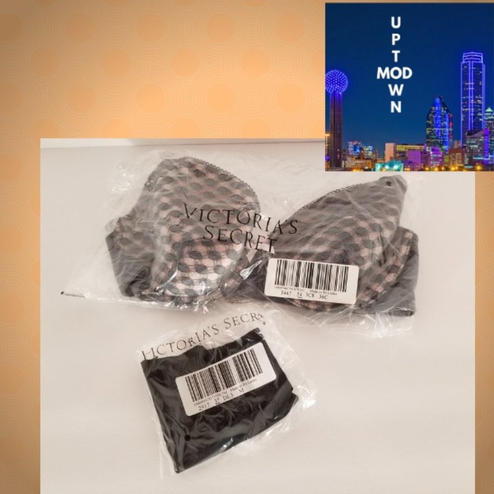 Dark Gray Lace Miraculous/Bombshell Bra 36C With Black Thong M- NWT